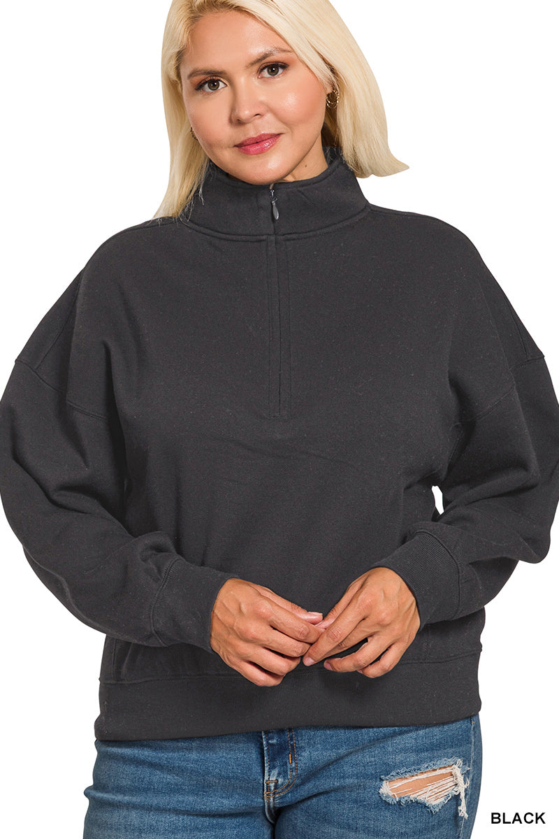 PLUS FLEECE HIGH NECK HALF ZIP SWEATSHIRTS
