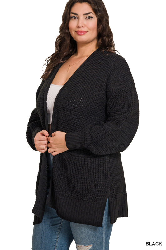 PLUS LOW GAUGE WAFFLE OPEN CARDIGAN