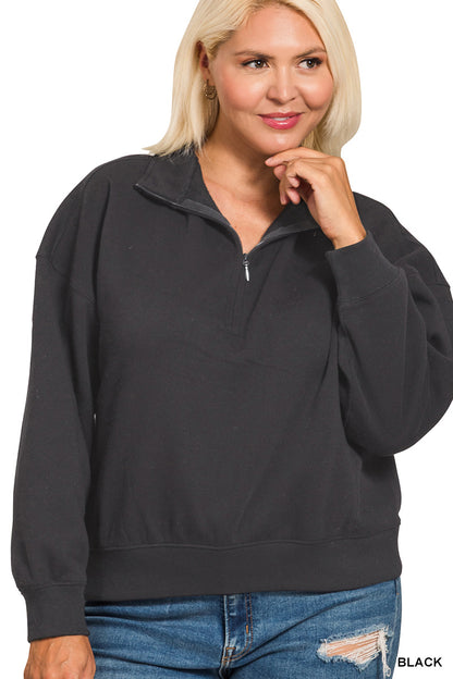 PLUS FLEECE HIGH NECK HALF ZIP SWEATSHIRTS